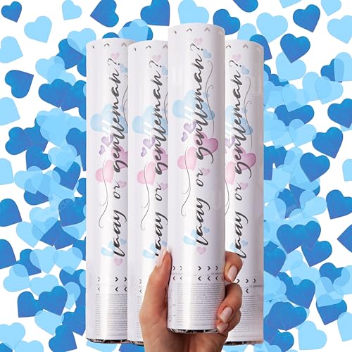 PrimePure Gender Reveal Confetti Cannon Biodegradable Blue Hearts 4 Pack