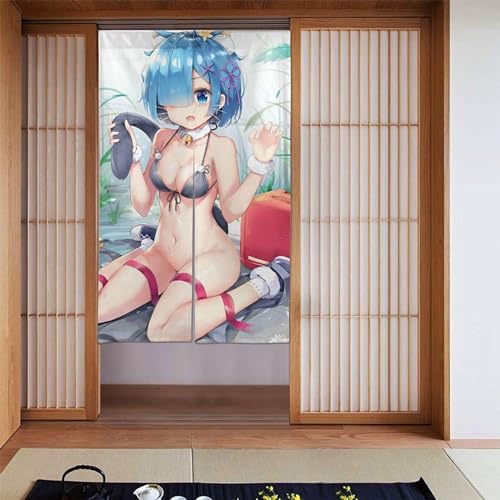 のれん 暖簾 ドアカーテン 目隠し 人気 アニメ Re:ゼロから始める異世界生活 レム 遮光 短い和風 和室 断熱 防寒 間仕切り 階段 飲食店 玄関 飾る (143x86cm)