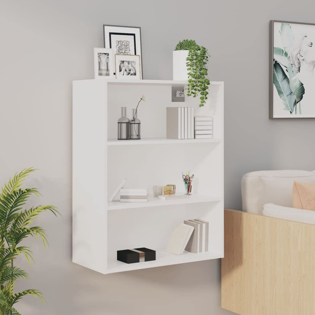 Générique Biała wisząca szafka ścienna 69,5x32,5x90 cm, designerska drewniana szafka do przechowywania z 3 przegródkami, wytrzymała półka ekspozycyjna do dekoracji, organizer