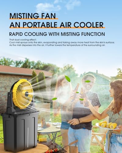 Image of Ausic Portable Misting Fan, 9L 10-inch Outdoor Mist Fans for Outside Patios Cooling, 20000mAh Rechargeable Battery Fan with Water Box, 3 Strong Winds, 3 Spray Mister, Camping /Beach Summer Essentials
