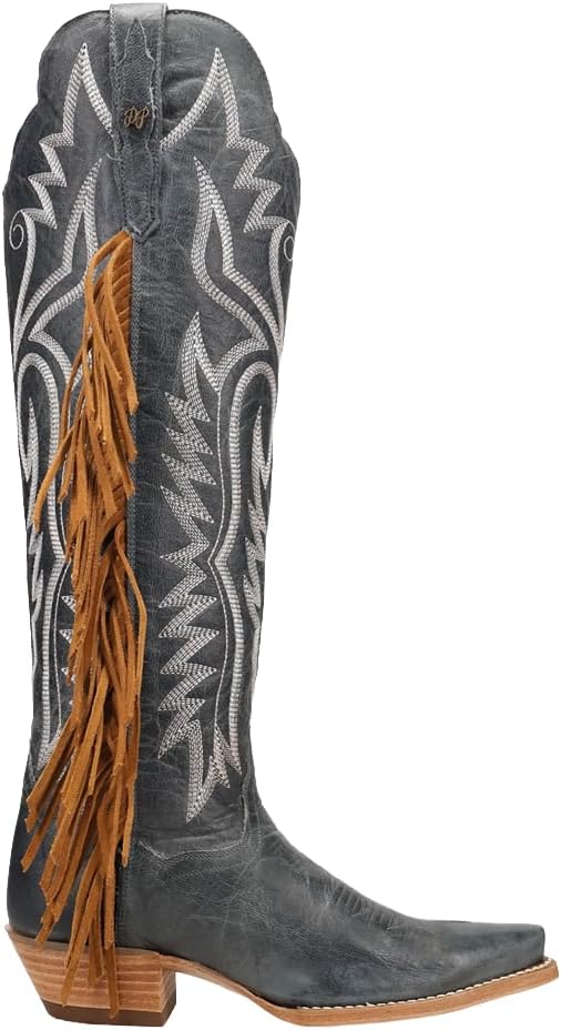Dan Post Boots Womens Prairie Dancer Fringe Zippered Snip Toe Casual Boots Over the Knee Low Heel 1-2" - Brown