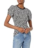 Amazon Essentials Women's Regular-Fit Twist Sleeve Crewneck T-Shirt, Black White Abstract Animal, Large