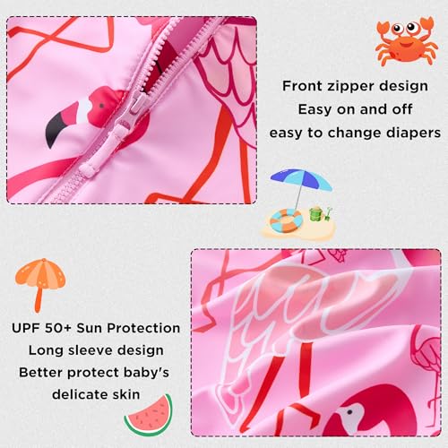 Image of UMELOK Baby Girls One Piece Swimsuit Infant Bathing Suit Long Sleeve Rash Guard Swimwear with UPF 50+ Sun Protection