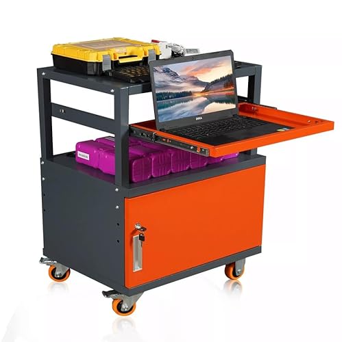 TTBKA Industrial Computer Cabinet Tool Trolley, 28.3 x 16.5 x 59 inches, Mobile CNC Tool Cart with Drawers, Black