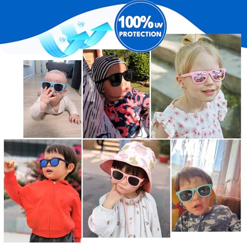 2-Pack Polarized Toddler Sunglasses with Strap for 0-24 Months,Black & Sky Blue2