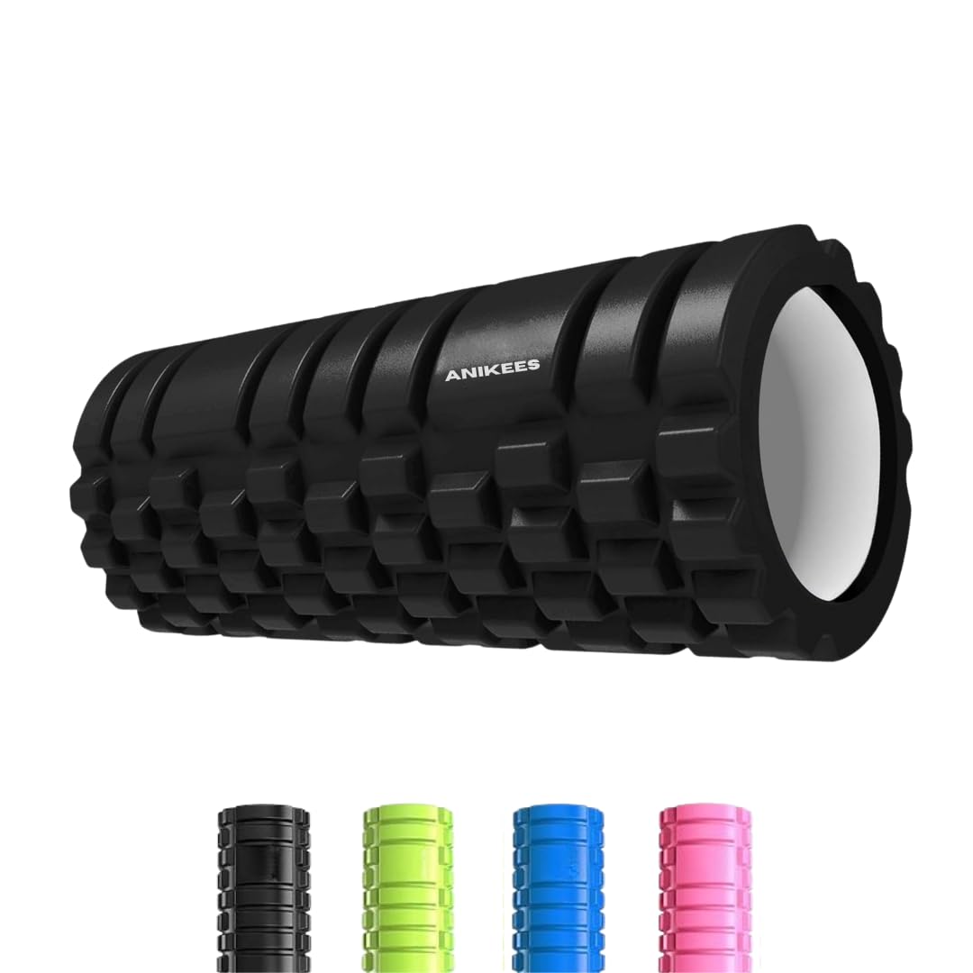EVA Foam Roller for Deep Tissue Massage & Muscle Recovery – 14 cm × 33 cm × 14 cm – Ideal for Yoga, Pilates, Gym & Physical Therapy – Durable & Lightweight Fitness Roller (Black)