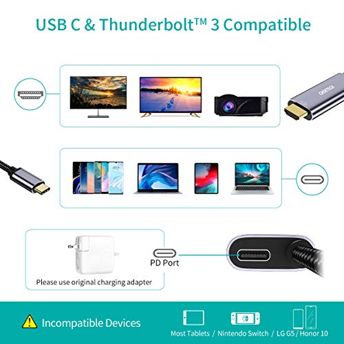 image for USB C to HDMI Cable, CHOETECH Type-C to HDMI Adapter 6FT 60W PD Poweri