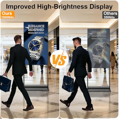 Image of 55 inch 4K Inch Floor Standing Digital Signage, 1000nits High Brightness Advertising Display, Digital Signage with CMS /U-Disk Plug&Play, Split Screen, 7 /24 Timer Switch,HDMI /USB /WiFi /Android OS