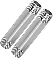 Fitvell 304 Stainless Steel 1/2" NPT Male Nipple Pipe Fittings 4" Length Pack of 2 - Corrosion Resistant
