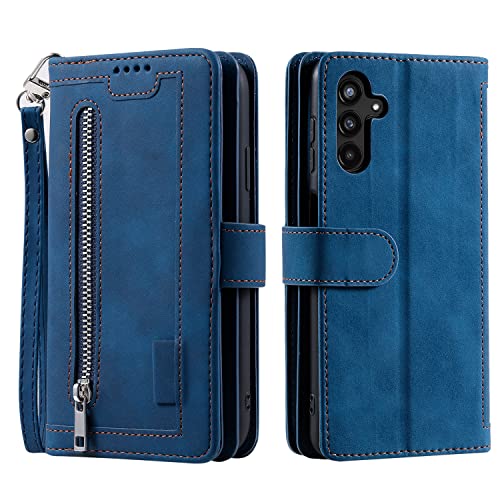 Étui portefeuille Samsung A36 en cuir bleu élégant et finitions haute qualité