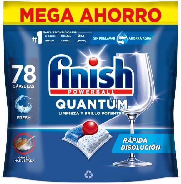 Finish Powerball Quantum Limpieza y Brillo Potentes, Pastillas para lavavajillas, aroma Regular, 78 Pastillas