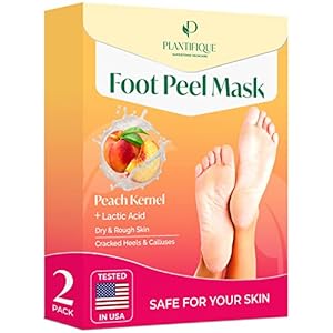 PLANTIFIQUE Foot Peeling Mask (2 Pairs) – Peeling Foot Mask Dermatologically Tested Repairs Heels & Removes Dry Dead Skin for Baby Soft Feet – Exfoliating Foot Peel Mask for Dry Cracked Feet (Peach)