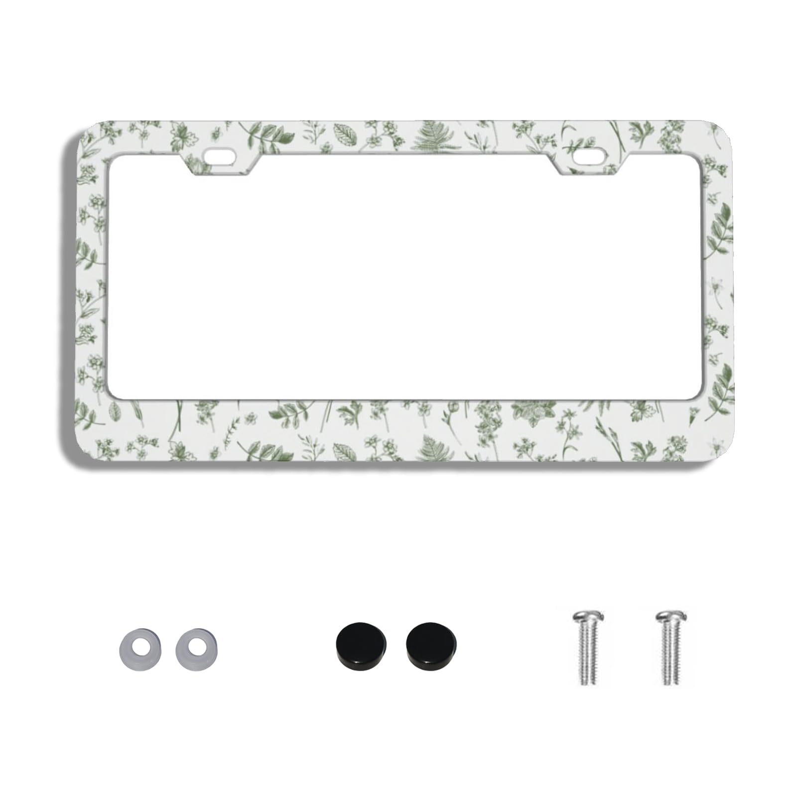 Vintage Green Flower License Plate Frame Car Accessories for Women Men Stainless Steel License Plate Frames Cars Decor with Screws Fits Standard US