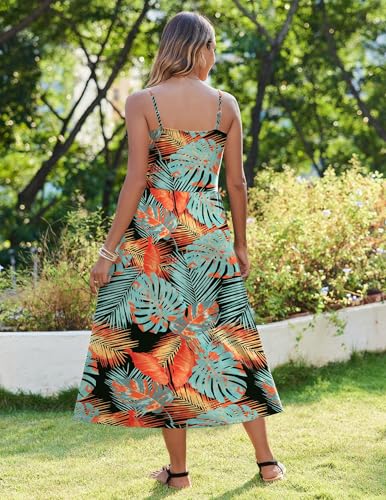 Image of Zeagoo Women's Summer Casual Boho Sundress Spaghetti Strap Square Neck Flowy Midi Dresses A Line Beach Dress with Pockets