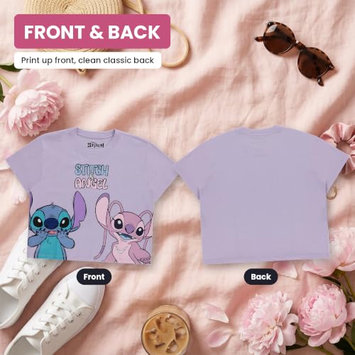 Disney Ladies Lilo and Stitch Shirt - Ladies Classic Lilo and Stitch Fashion Tee Lilo and Stitch Short Sleeve Skimmer Crop Top Tee (Lilac, Large) - image 2
