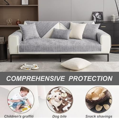 Sofa Überzug, Couch Überzug L Form 1/2/3/4 Sitzer, Sofa Cover Sofabezug Ecksofa Rutschfeste Sofaschoner, Sofadecken für Sitzfläche, Universelle Sofa Überwurf,Hellgrau,45 x 45 cm Kopfkissenbezug