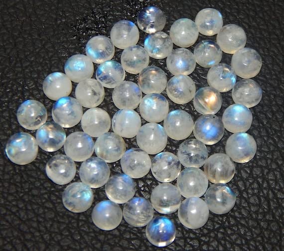 Pierre de lune véritable 6mm avec feu bleu intense de qualité joaillerie lot de 50 ronds