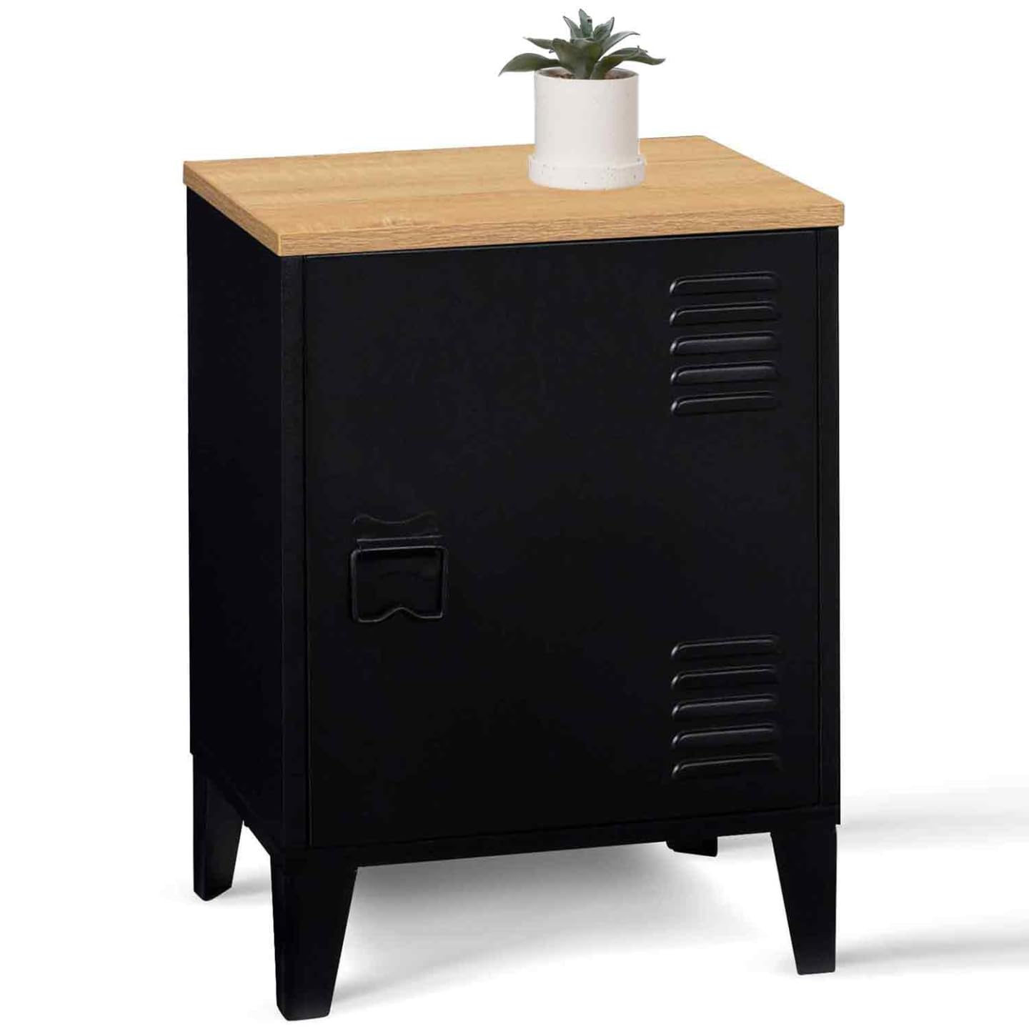 IDMarket Lot De 2 Tables De Chevet Ester – Métal Noir + Plateau Hêtre – Design Industriel 1 Porte