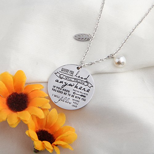 Zuo Bao Where You Lead I Will Follow Hand Stamped Pendant Necklace And Keyring For Mother And Daughter (Necklace 2) #TOP2