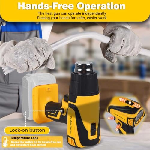 Cordless Heat Gun Compatible with Dewalt 20V Battery,Adjustable Temp 120℉–1110℉,LED Light,Portable Hot Air Gun LCD Digital Display & 4 Nozzles For Shrink Tubing (Tool Only, Not Made by Dewalt) by Foduuo - Used condition - Image 5