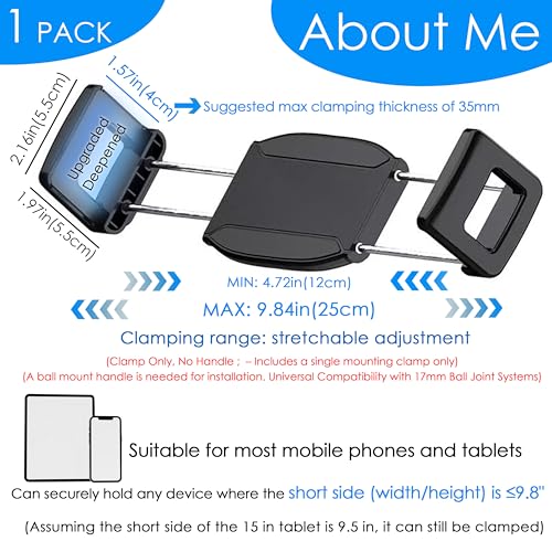 YTDSUP Enlarge Tablet Clamp With Depth of 40mm/1.57", Depth Mount Clips for Thick Case, Deepen Tablet Stand Holder Fit 17mm Ball Joint, for Most Tablets & Phones & More Ultra-Thick Device (Upgraded-1) by YTDSUP - Used condition - Image 3