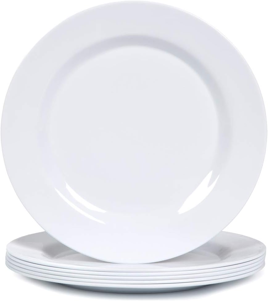 Yinshine Melamine Dinner Plates Set - 10 3/4 Inch White Melamne Plates, 6pcs Dinner Dishes Set for Everyday Use, Dishwasher Safe,Unbreakable,White