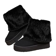 Faithgee Womens Snow Boots Fluffy Faux Lined Short Winter Platform Shoes for Warmth Roll Down Fold Over Stylish