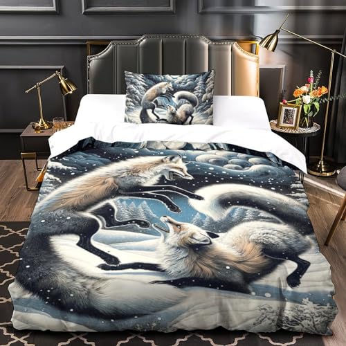 Housse de couette renard 3D le cadeau idéal pour décorer un lit simple