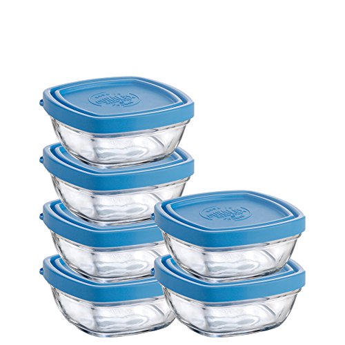 Duralex Made In France Lys 20-Ounce Square Bowl with Lid, Set of 6