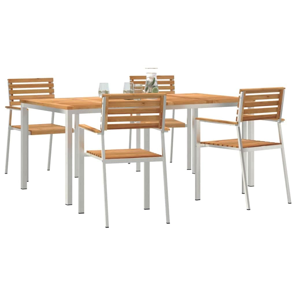 Moderno juego de comida al aire libre de 5 piezas, marrón, con marco de acero y tablas de madera, equipado con cojines con cremallera y reposabrazos ergonómicos, perfecto