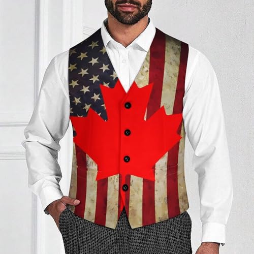 Vintage America-Canada Flag Novelty Men's Suit Vest Funny Formal Dress Vests Business Waistcoat2