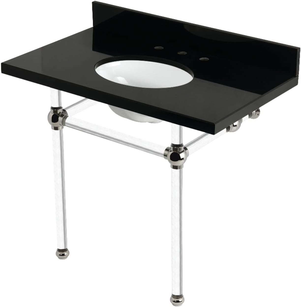 Kingston Brass KVPK3630KA6 Templeton 36" Black Granite Console Sink with Acrylic Legs, Black Granite/Polished Nickel