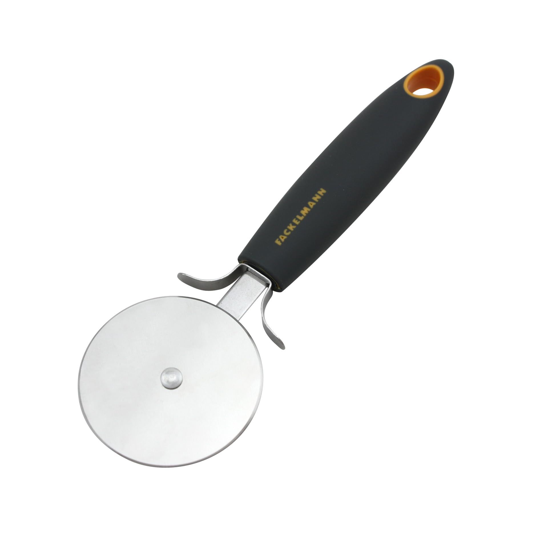 Fackelmann Soft Pizza Cutter, Pizza Cutter, Pasta and Dough, Sandwich Cutter, Stainless Steel with Ergonomic Handle, Grey and Orange, 19.5 x 6 cm, 1 Piece