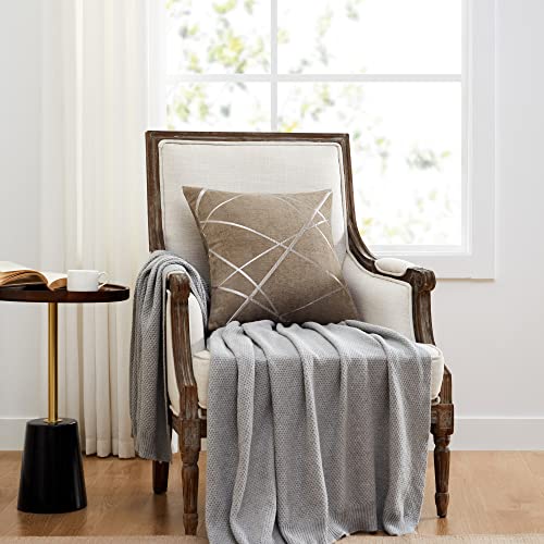 Gigizaza Decorative Taupe Throw Pillow Covers 20 X 20,Sofa Thick Silver Stripe Cushion Pillow Covers,Square Brown Luxury Pillows 2 Set #TOP6