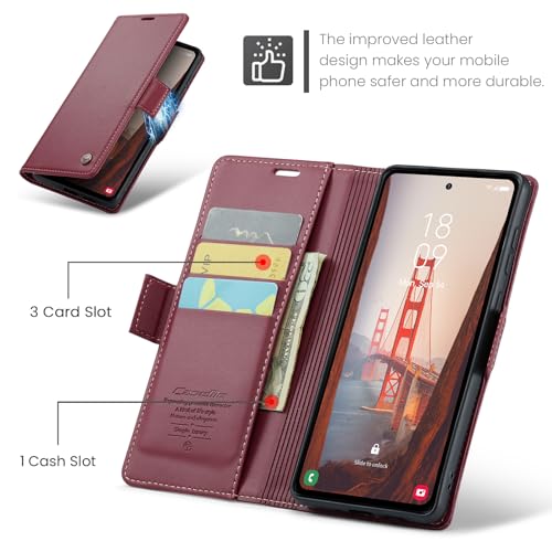 FCOZCKLOM Compatible with Samsung Galaxy S23 FE Wallet Case with RFID Blocking Card Holder,Kickstand Flip Folio Leather Phone Case for Samsung Galaxy S23 FE 6.4 inch (Wine Red) - image 3