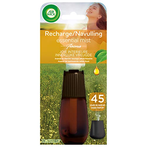 Air Wick Recharge Diffuseur d'Huiles Essentielles Essential Mist Joie Intérieure Parfum Ananas et Menthe sauvage refraichissante 20 ml