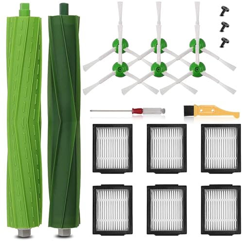 JUMBO FILTER Replacement Parts Compatible with iRobot Roomba I, E & J Series i7 i7+ i2 i3 i3+ i4 i4+ i6 i6+ i8 i8+/Plus j6+ j7, 1 Set of Multi-Surface Rubber Brushes, 6 HEPA Filters, 6 Side Brushes