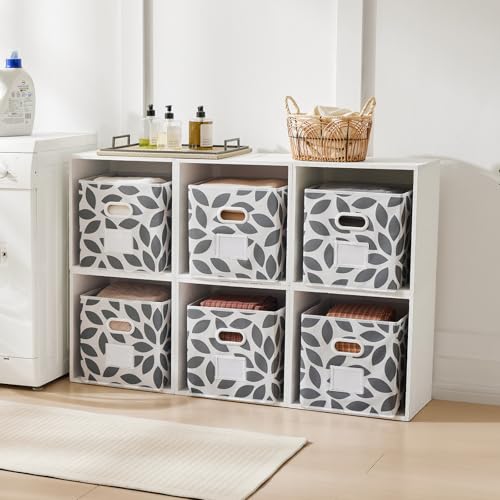 Image of MAX Houser Fabric Storage Bins Cubes Baskets Containers with Dual Plastic Handles for Home Closet Bedroom Drawers Organizers, Foldable, Set of 6 (Grey)