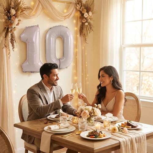 Image of Number 10 Balloon Foil Mylar Balloons for Birthday Party Decoration (Ivory, 32 Inch)