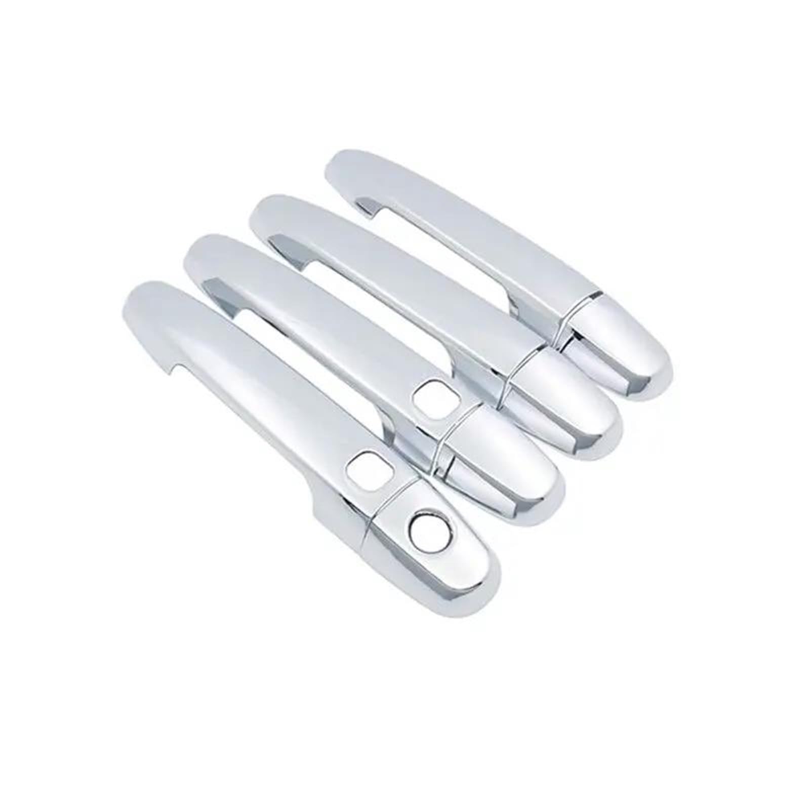 TRFBD Decorative Cover Carbon Fiber Silver Car Door Handle Cover Bowl Trim for Yaris for Vitz XP90 2006-2011 Styling Accessories(Silver 2 Buttons)