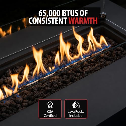Image of AMS Creations | Madison 60 inch Bundle Rectangular Natural Gas Outdoor Fire Pit Table | Dark Gray Concrete GFRC | Smooth Texture or Surface | Electronic Ignition | Outside Backyard Fireplace