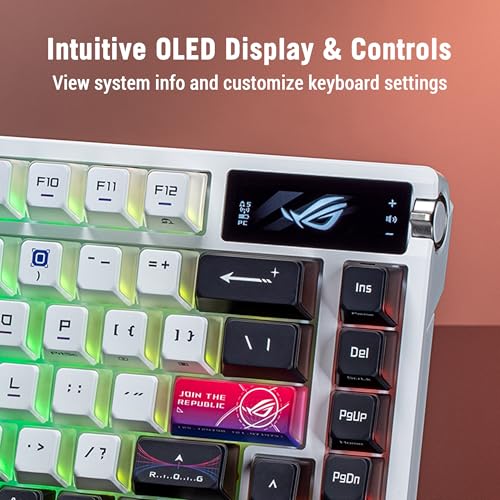 Image of ASUS ROG Azoth X Wireless Mechanical Gaming Keyboard - 75% TKL, Tri-Mode Connectivity, Hot Swappable Pre-lubed ROG NX V2 Snow Linear Switches, South-Facing PCB, PBT Keycaps, PC /Mac Support - White