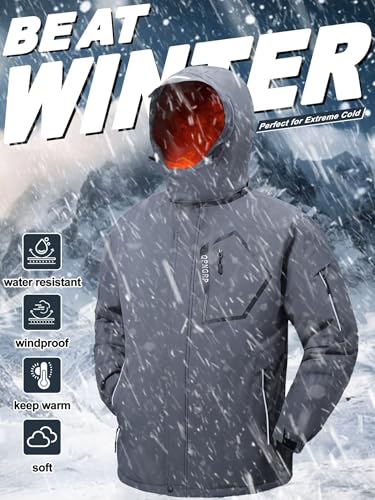 Image of QPNGRP Men's Ski Jacket Waterproof Insulated Winter Coat 5 Zipper Pockets