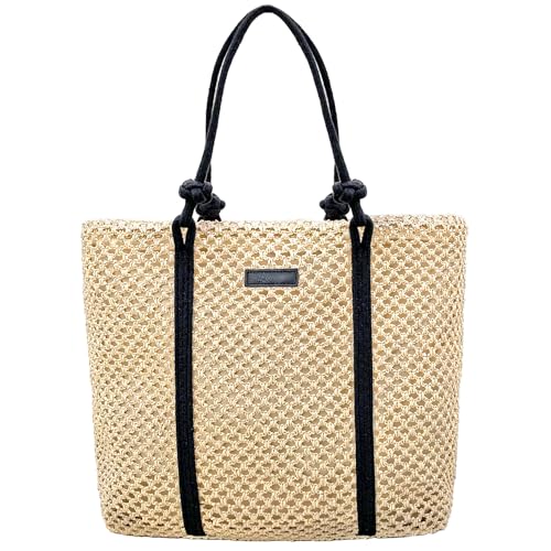 Image of Straw Bags for Women Crochet Beach Tote Bag vacation handbags Large Woven Shoulder Bag for Summer Holiday