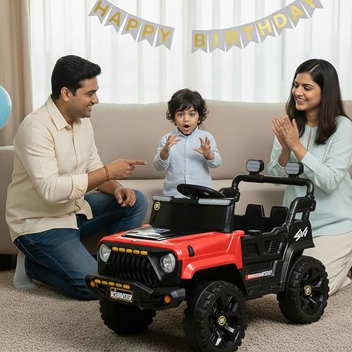 Image of Wishmaster 4x4 Kids Electric Ride On Car, 2-6 Years| Battery EV Kids Cars | Remote Control, Battery Operated, RGB LED Lights, Bluetooth Music, 1-Year Warranty On Motors & Motherboard