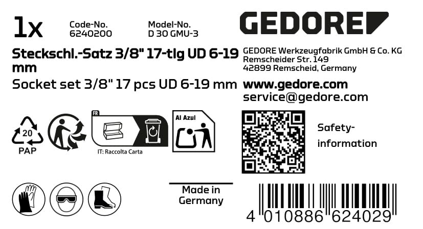 Gedore Socket Set D 30 GMU 3, Blue, 17 UD-Profil 6-19 mm D - Image 3