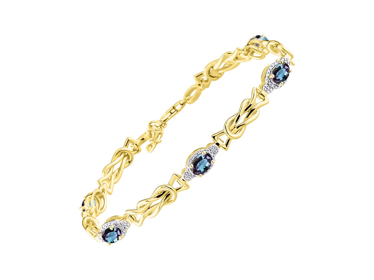 RYLOS Bracelets for Women Yellow Gold Plated Silver Love Knot Tennis Bracelet Gemstone &amp; Diamonds Adjustable to Fit 7"-8" Wrist, 5 Gorgeous 6X4MM Jewelry for Women Friendship Bracelets