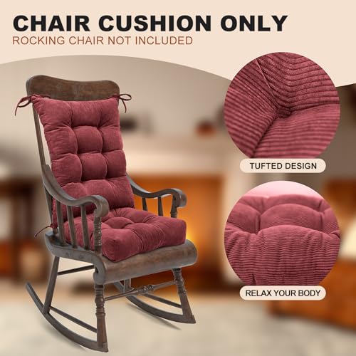 Image of Lokex Rocking Chair Cushion Only,Tufted Non-Slip Comfortable Rocking Chair Cushions Indoor with Ties,Striped Rocking Chair Pads (Burgundy-S2064-10, 21x17 /17x17)