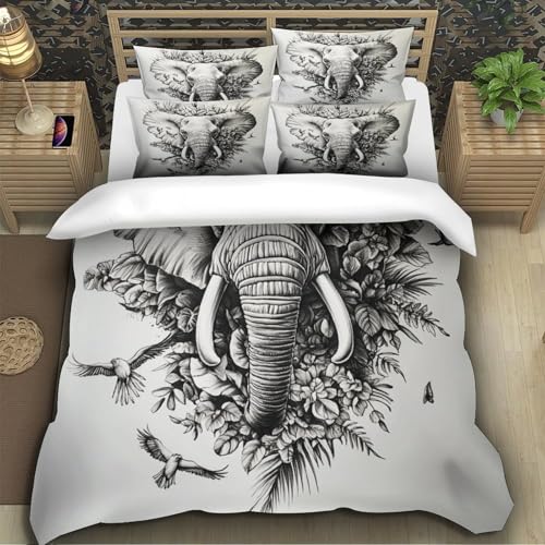Housse de couette éléphant 3D anti-décoloration drap lit double fermeture éclair - 5