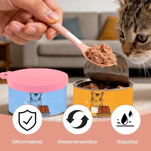 ZAYIO Katzenfutterdosen-Deckelset 4 Löffel mit 2 Katzenfutter Deckel, inkl. Futterlöffel Katze, Katzenfutter Dosendeckel and Deckel Für Katzenfutter Dosen, perfekt für Nass- und Trockenfutter